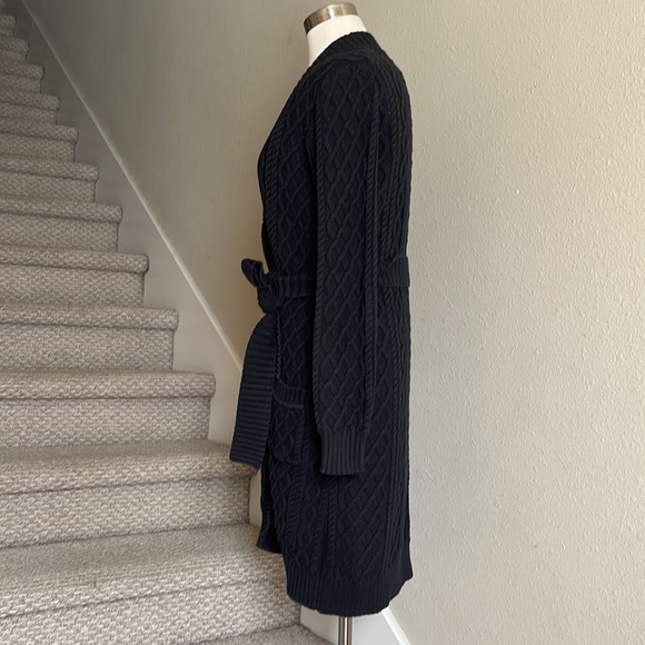 Banana Republic Sz M Belted Black Chunky Knit  Button Down Long Cardigan - Picture 7 of 16